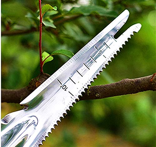 Foto von Lanfly Manueller Unkrautjäter mit Holzgriff, Edelstahl-Unkrautjäter mit Maß, Mähwerkzeug, Unkrautstecher, Unkrautschaufel für Garten, Umstoßen, Umpflanzen, Jäten, Entwurzeln