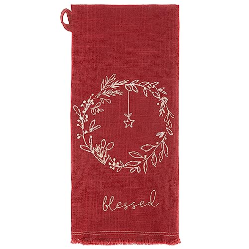 Karma Gifts, Embroidered Cotton Tea Towels, Wreath Small