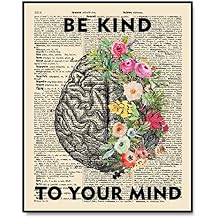 Be Kind To Your Mind Poster, Living Room Wall Decor, Cerebrum Flowers, Brain Art, Mental Health Wall Art, Flowers Brain Art, Vintage Wall Decor, Ready for Framing 11X14 INCH