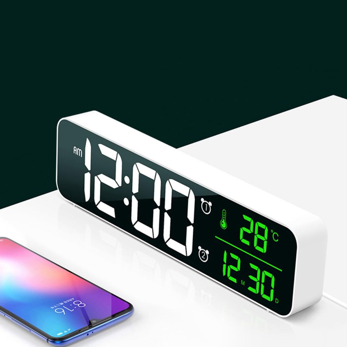 Reloj Despertador Digital LED Blanco 5 Niveles de Brillo Ajustable y 40 Melodías Clásicas para Decoración del Hogar y Uso Enchufable