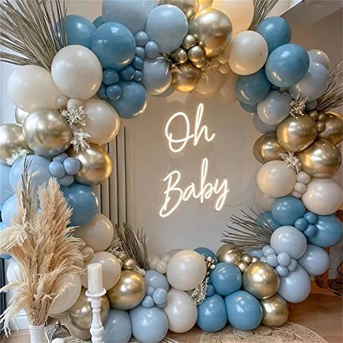 Dusty Blue Balloon Garland Arch Kit 165Pcs White Sand Pastel Macaron Blue Ocean Blue Chrome Gold Balloon Boho Baby Shower Wedding Boy Birthday Decoration #TOP3