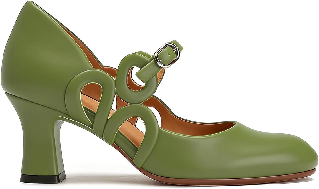 SHODENSE Women Retro Chunky Heel Mary Jane Shoes Suede Round Toe Ankle Strap Dress Pumps Sandals 2 inch Kitten Heel Mary Janes Cut Out Buckle Cute Comfort Wedding Party 4-11 M US