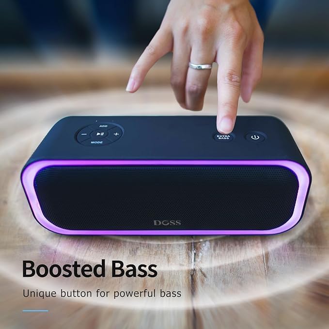 DOSS SoundBox Pro Bluetooth Speaker, 20W Stereo Sound, Active Extra Bass, 20H Playtime, Multi-Colors Lights, TWS Pairing, IPX6 Waterproof for Garden, Hiking, Camping, Outdoor, Party-Black - Image 3