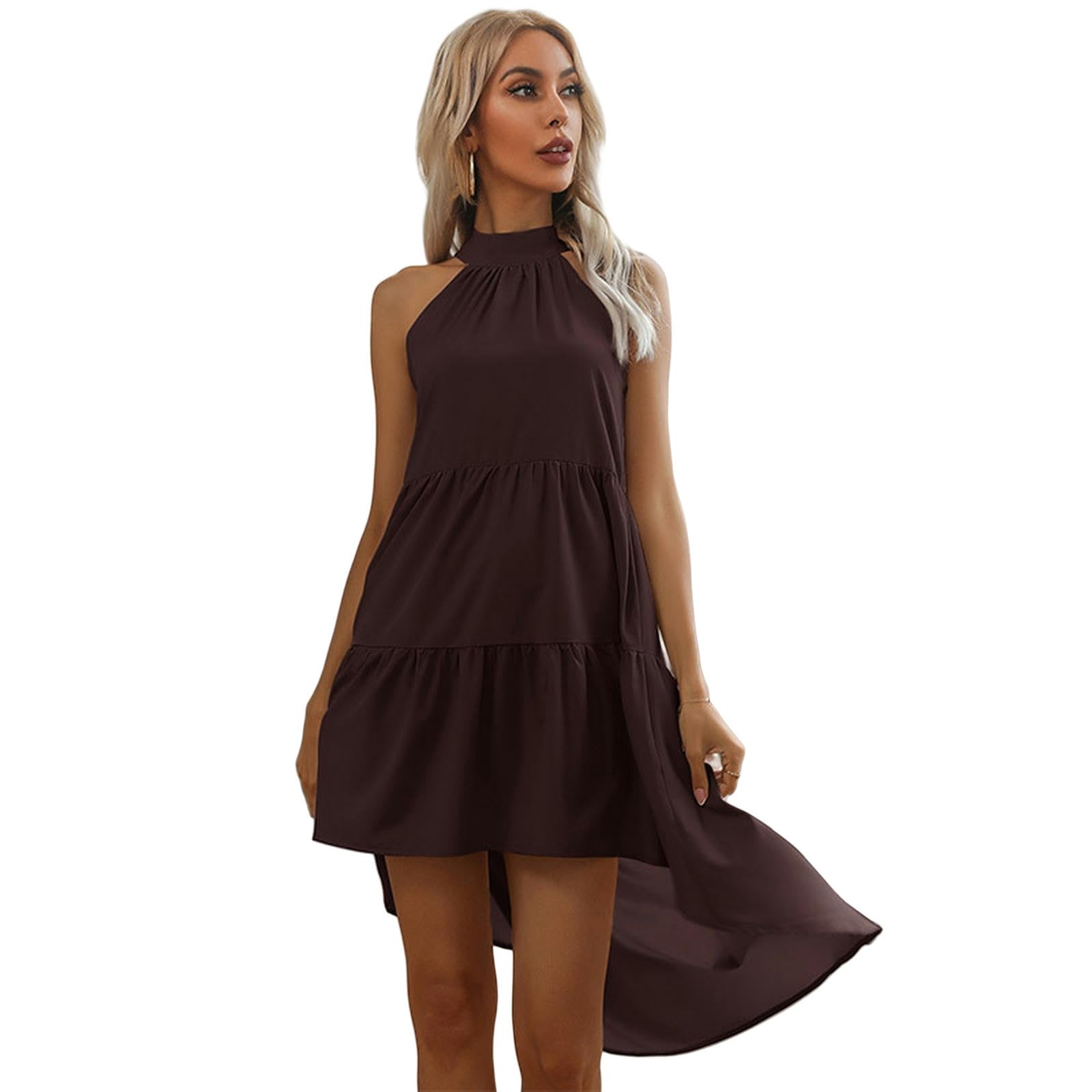 Vestidos de verano para mujer, vestido de cuello halter, vestido sin mangas, vestido de verano con cuello redondo, vestido de tirantes YYEFNMAZ