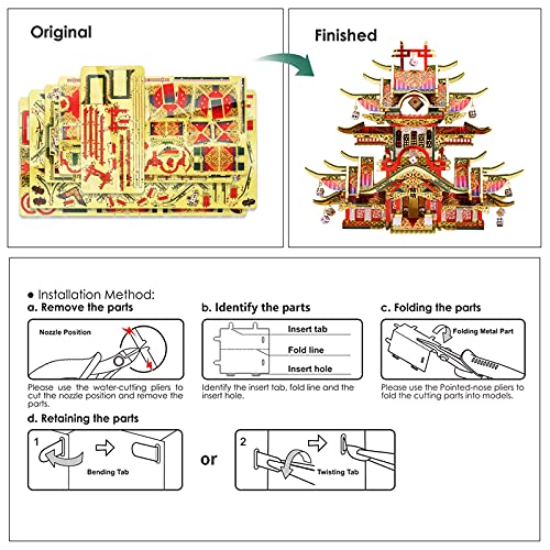 Piececool 3D Puzzles for Adults,Chinese Traditional Building Model Kits to Build for Teenagers Difficult 3D Metal Puzzle Educational Toys Gift Home Decor (Purple&Green)