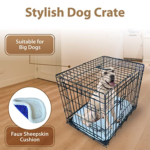 Ellie-Bo Black Deluxe XL 42-inch Folding 2-Door Dog Cage/Crate with Metal Tray and Dog Bed Mat - Image 3