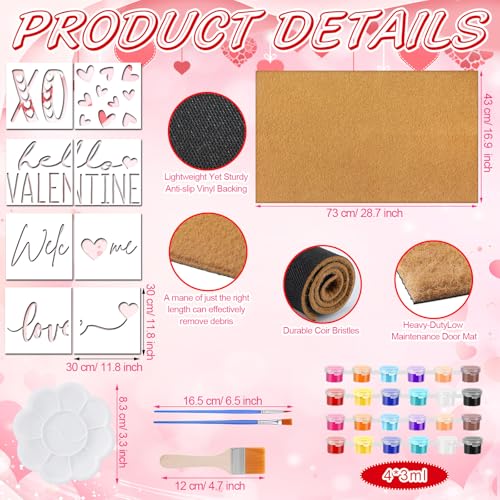 Lyrow 27個 バレンタイン DIY ドアマット ペインティングキット 3パック プレーンドアマット 17インチ x 76.2cm ブランクコイアドアマット 8 バレンタインデーテンプレート エントリーラグ用 滑り止めバッキングクラフト付き [3]