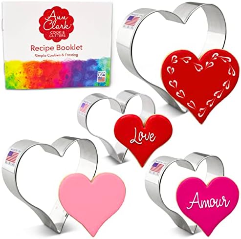 Ann Clark Cookie Cutters 4-Piece Heart Cookie Cutter Set with Recipe Booklet, 7 cm, 8.3 cm, 9.5 cm, 10.2 cm