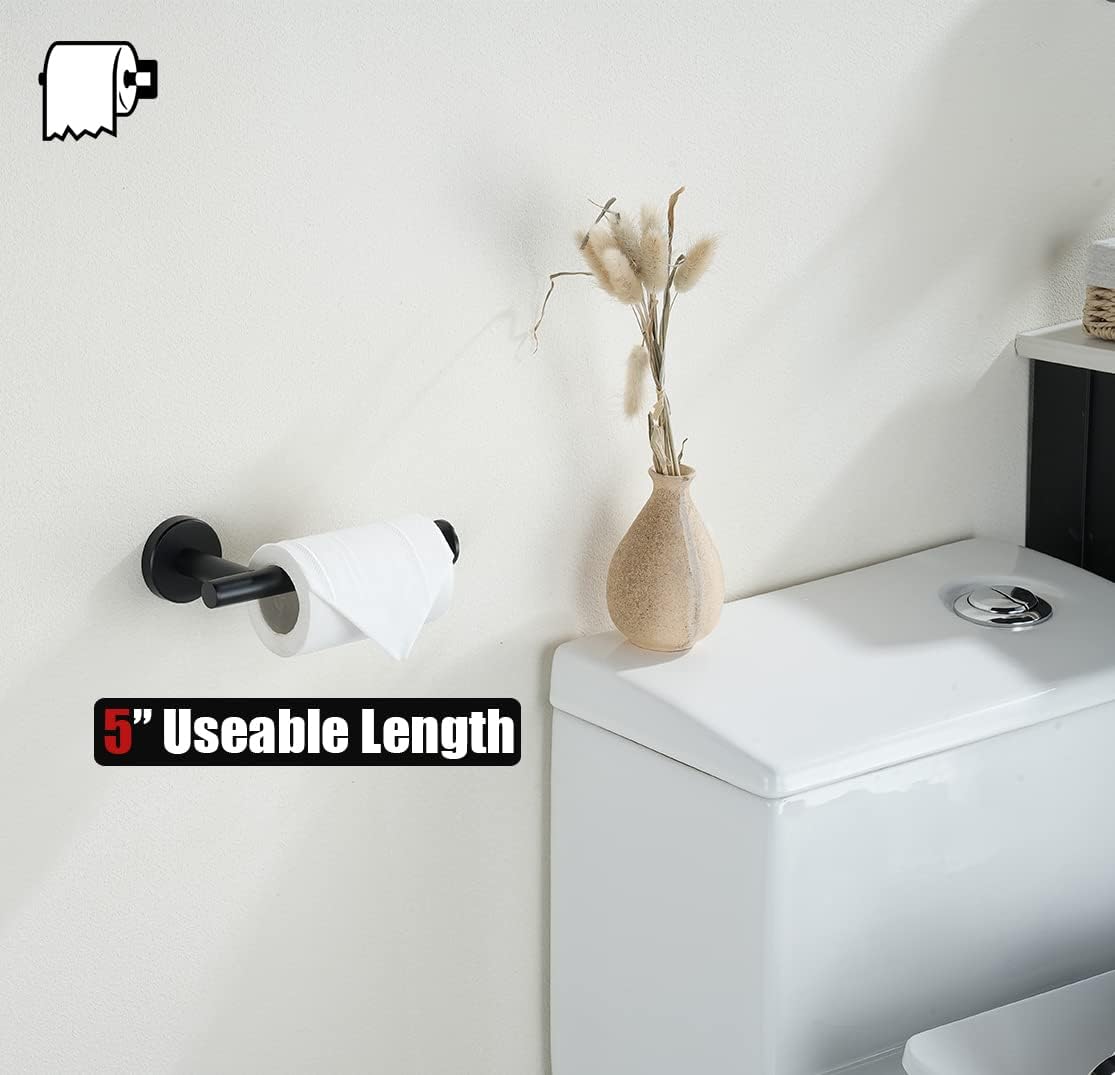 JQK Black Bathroom Towel Hook, Toilet Paper Holder, 5 Inch 304 Stainless Steel, TH100-PB-P2&TPH120-PB
