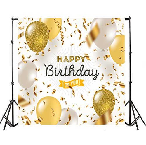 Yeele 8x8ft Happy Birthday Backdrop Vinyl Golden Ballons Ribbon Streamers Congratulation Celebrate Birthday Party Photography Background for Baby Kid Girl Adult Portrait Photo Booth Studio Props by Yeele - Used condition - US$22.68