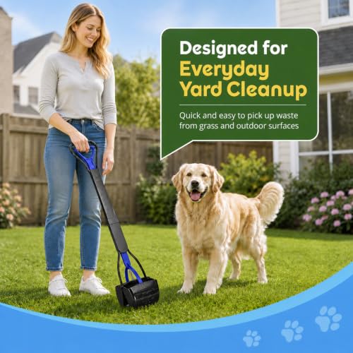 Image of 31inch Large Pooper Scooper for Dogs with Long Handle, Sturdy & Durable, Not Easy to Break, Lightweight & Easy to Use, Easy to Pick Up from Grass and Gravel | Less Bend Down, One-hand Operate Pick up for all Surface, Heavy Duty Poop Scooper for Large Medium & Small Dogs