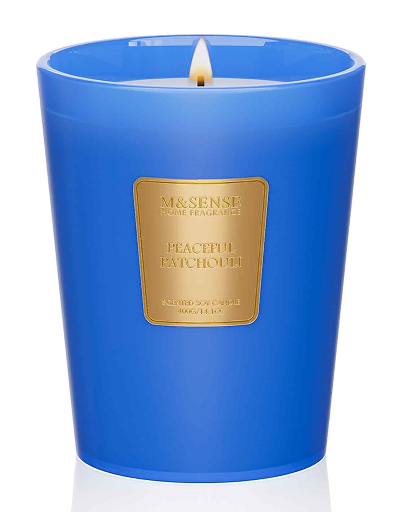 M&SENSE Duftkerze im GlasPazifisches Patchouli | 400g Sojawachskerze im Glas, 75 Std. Brenndauer, Exotischer Duft für Sinnliche Atmosphären & Spa, Non Toxic