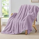 BEDELITE Fleece Throw Blanket for Couch - 300GSM Soft & Warm Fluffy Lilac Blanket, Decorative and Giftable Striped Blankets for Women, Men, 50'x60'