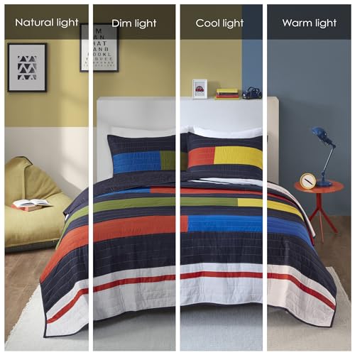 Intelligent Design Kids Cotton Multi Color Blocks Queen Quilt Set, 3pc - image 2