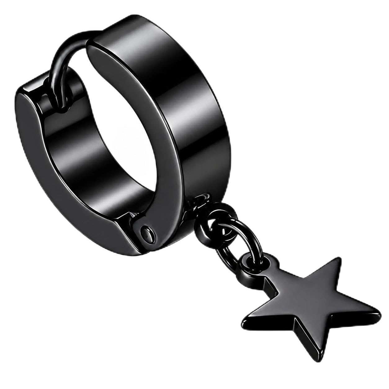 Black Star Hoop Earring for Men & Women (Single Piece) | Stainless Steel Huggie Hoop with Star Dangle Charm | Hypoallergenic Minimalist Korean Style-image-30
