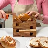 Adjustable Size Bagel Slicer For Small And Large Bagels, Acacia Wood Bagel Slicer Holder For Slicing Bagel Burger Buns English Muffins Biter Guillotine Slicer For Home Coffee Shop (No Knife)