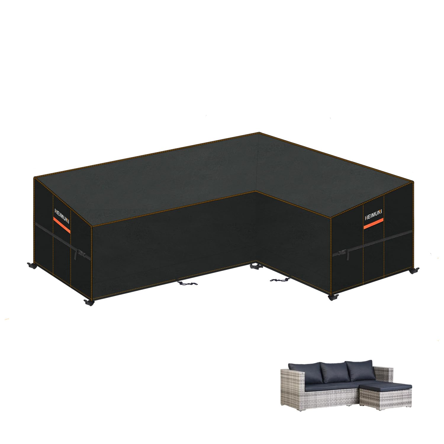 HEIMUNI L Shape Garden Furniture Covers Waterproof Rattan Corner Sofa Cover