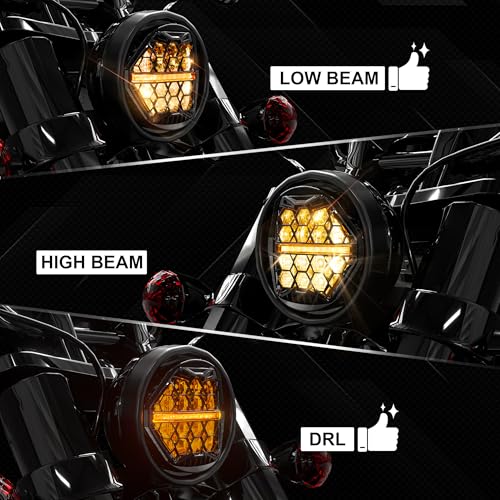 Image of DOT Approved 5-3 /4 inch 5.75 Inch LED Headlight with Amber Lens DRL Compatible with Dyna Street Bob Super Wide Glide Low Rider Night Rod Train Softail Deuce Custom Sportster Iron 883,Black