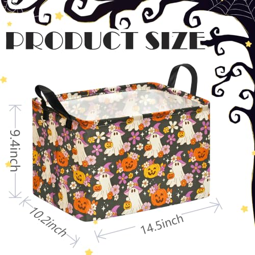 Image of Halloween Pumpkin Ghost Storage Basket, Foldable Toy Organizer Bin