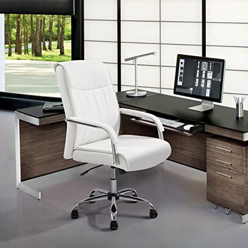 Yaheetech High Back Office Desk Task Chair Executive Conference Leather Chair Ergonomic Managerial Chair Big And Tall Swivel Chair W/Lumbar Support, Padded Armrests, Wide Seat, White #TOP3
