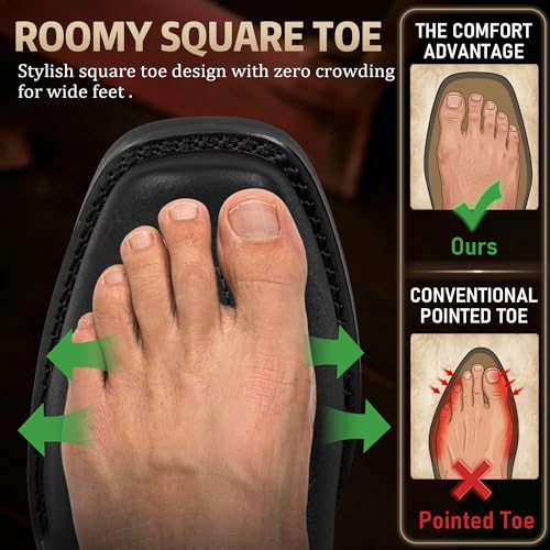 Image of J's.o.l.e Ankle Cowboy Boots for Men Square Toe Chelsea Boots Mens Casual Retro Stylish Boots