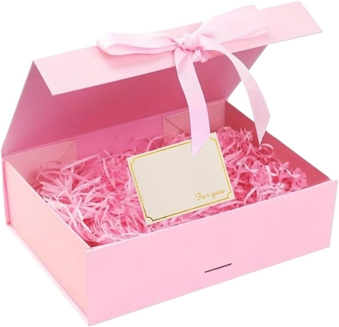 Luxury Magnetic Gift Box With Lid Ribbon Lafite Grass Greeting Card Valentine's Day Packaging(Pink,33x26.5x12cm)