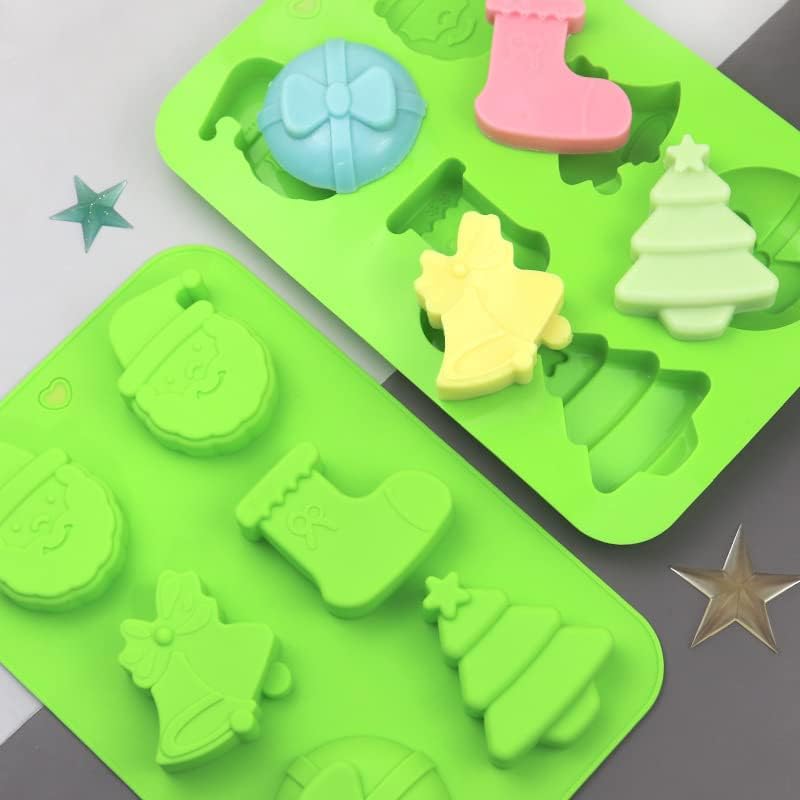 Christmas Silicone Mould, 2PCS BREEZO Large 6 CavitiesChristmas Tree Snowman Shapes Cake Moulds Soap Candy Chocolate Muffin Jelly Trays Baking Molds for Christmas Xmas New Year Cake Decoration