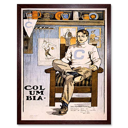 Wee Blue Coo Paintings Drawing Sport Football Columbia Ivy League Lions Art Print Framed Poster Wall Decor 12x16 inch