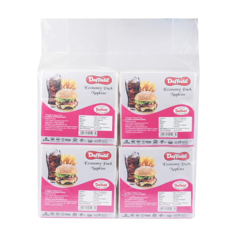 DAFFODIL 1Ply Tissue Paper Napkins - Soft Tissue Paper, High Absorbent Paper Napkin, Perfect for Daily Use, Parties, and Dining Essentials - 4 Packs, 100 Pulls Per Pack, Total 400 Pulls (B0CBFRTRTZ) Amazon Price History, Amazon Price Tracker