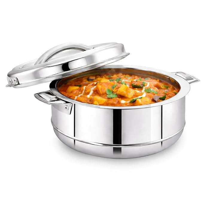 AVIAS Astra Double Wall Insulated Stainless Steel Casserole, 2500ml Hot Box for Kitchen, Hot Case with Steel Lid, Silver Hot Pot for Roti-Rice-Gravy, Chapathi Box, Twisted Lock, 2.5L