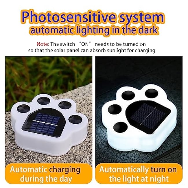 4 Pack Solar Paw Print Light Garden Lights Yard Lights Led White