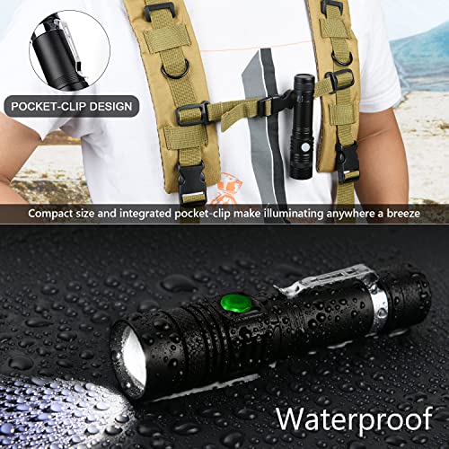 flintronic Lampe Torche Rechargeable USB, 2PCS Lampe de Poche LED, 4 Modes, Anti-Choc Étanche et Zoomable avec 2 Piles 18650 et Chargeur USB pour Ménage, Camping, Éclairage de Secours