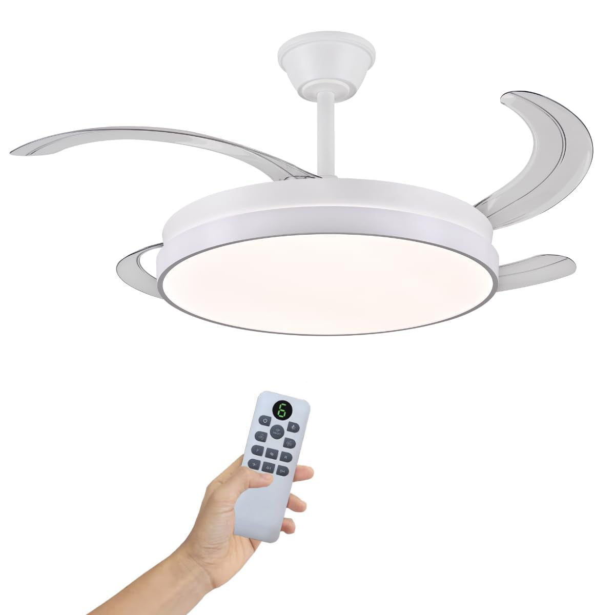 LUMIKING Ventilador de Techo con Luz LED 72W Silencioso - CCT 3000-4000-6000K con Aspas Retractiles - Mando a Distancia, Función Verano e Invierno y Reversible - Ventilación en Hogares y Oficinas