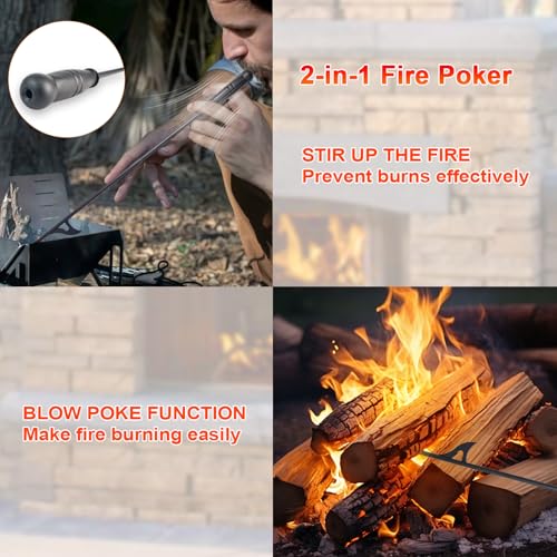 Fireplace Tools Set 5 Pcs 31.5In Fireplace Tools Indoor Fireside Accessories Large Fire Place Tool Set Outdoor Fireplace Kit with Poker Shovel Tongs Brush, Stand