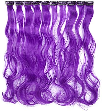 10Pcs 20" Rainbow Color Straight Hair Extensions Clip in Multi-Color Synthetic Coloured Clip on Hair Extension Party Highlights Hairpiece #Black& Dark Green