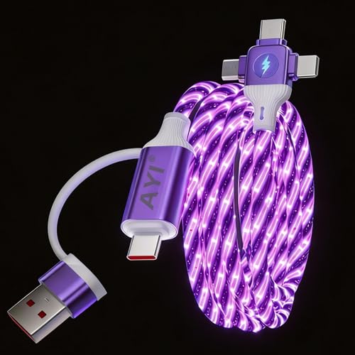 Image of AYI Purple Starry Sky USB Charging Cable Cross Edition, 6-in-1 Multi Charger Cord 39in, Glowing LED Data Sync Wire, Tangle-Free PVC, Smart Trickle Charge Chip, Compatible with Virtually All Devices.