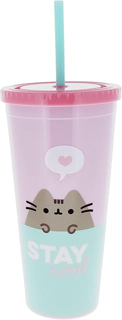Pusheen Beaker & Straw | 650ml Capacity | Reusable Drinking Cup | Large Drinking Bottle | Pusheen Stationery & Gifts