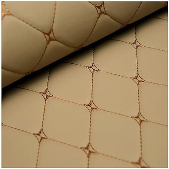 Fdl123456 Beige Faux Leather Quilted PU/PVC/Leather Diamond Grid Fabric, 140cm Wide/55.1" Wide