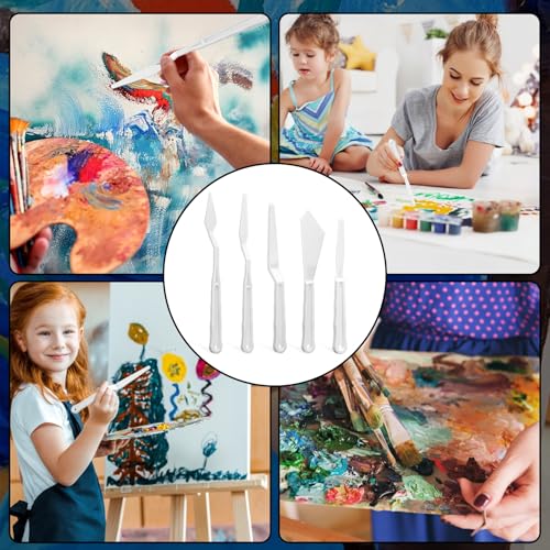 5Pcs Plastic Spatula Palette Knives, Palette Knives Set Thin and Flexible Art Knife Tools Pallet Knife for Acrylic Paint Painting Mixing,Spreading,Scratching,Layering Colors,Watercolor Painting - Thumbnail 5