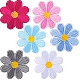 PAGOW 6 Pcs Flower Iron on Patches, Cute Flower Applique Patch, Sew on Embroidered Applique Sewing Patches for Bags, Jackets, Jeans, Clothes (6 Colors)