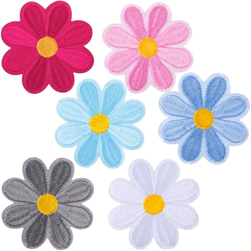 PAGOW 6 Pcs Flower Iron on Patches, Cute Flower Applique Patch, Sew on Embroidered Applique Sewing Patches for Bags, Jackets, Jeans, Clothes (6 Colors)