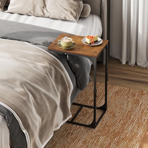 WLIVE Beistelltisch Couch, C Form Sofatisch, 30 x 40 x 62 cm, Beistelltische fürs Wohnzimmer, Schlafzimmer, Balkon (2, Rustikales Braun) – Bild 7