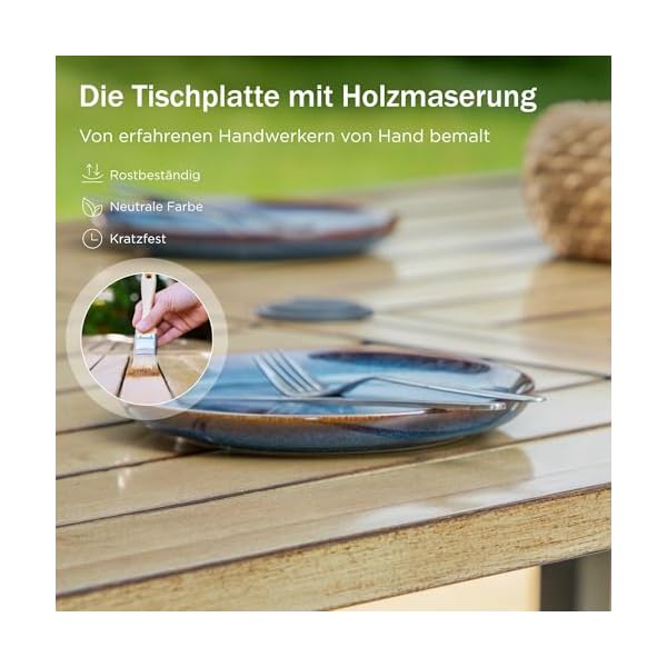 PHI VILLA Gartentisch Metall in Teakoptik