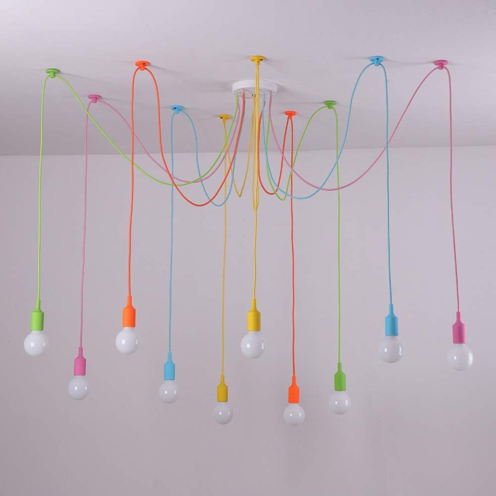 Buy 1 get 1 10 Arms Spider Lamps Modern Style Adjustable DIY Ceiling Spider Pendant Lighting Color Chandelier for Children's Room Bedroom Dining Living Room(Each with 59 Wire)