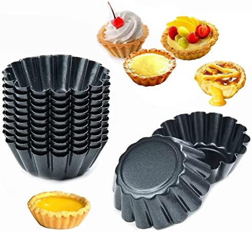 LYTIVAGEN 12 PCS Egg Tart Mold Carbon Steel Cupcake Moulds Egg Tart Tin Non Stick Muffin Cake Mold Pudding Moulds for Home Restaurant Kitchen Cake Baking Tool (6.5cm x 2.3cm)