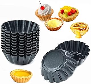 LYTIVAGEN 12 PCS Egg Tart Mold Carbon Steel Cupcake Moulds Egg Tart Tin Non Stick Muffin Cake Mold Pudding Moulds for Home Restaurant Kitchen Cake Baking Tool (6.5cm x 2.3cm)