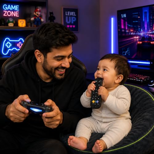 Image of CHICAGOZONE Premium Baby Silicone Teether Ring Toy - BPA Free Soft Teething Toy for Infants, Multi-Texture Sensory Chew Toy, Easy Grip Teether for Babies 3-12 Months, Cute Animal Design (Multicolor) (BLACK REMOTE)