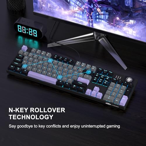 Image of MageGee MK-Storm Mechanical Gaming Keyboard, 104 Keys Wired Light Up Keyboard with Linear Red Switch, Ice Blue Backlit, Double-Shot Keycaps, N-Key Rollover for Laptop, Desktop, PC (Twilight Purple)