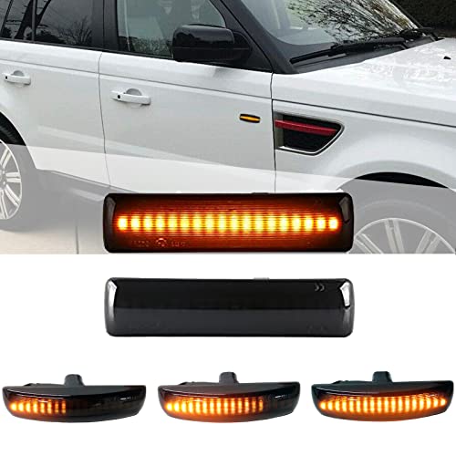 Xinctai 2PCS Flowing Sequential LED Side Marker Light Turn Signal Lamp Dynamic Blinker for Range Rover Sport L320, LR2 Freelander 2 L359, LR3 LR4 Discovery 3 4 L319 (Smoked Lens)