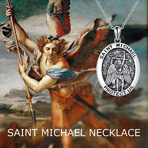 TOUPOP s925 Sterling Silver Saint St Michael Necklace for Men Michael Protect Us Pendant Jewelry for Women St Michael Medal Travel Gift Necklace for Boys Father Son Police Military